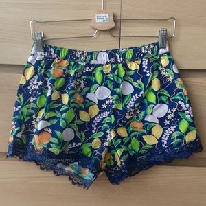 Miiyu Fruits Print Navy 100% Cotton Sleep Boxer Shorts Size Small